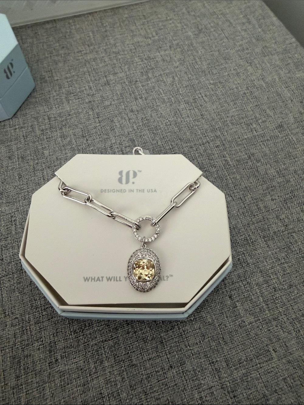 Sterling Silver Yellow Crystal Pendant Necklace